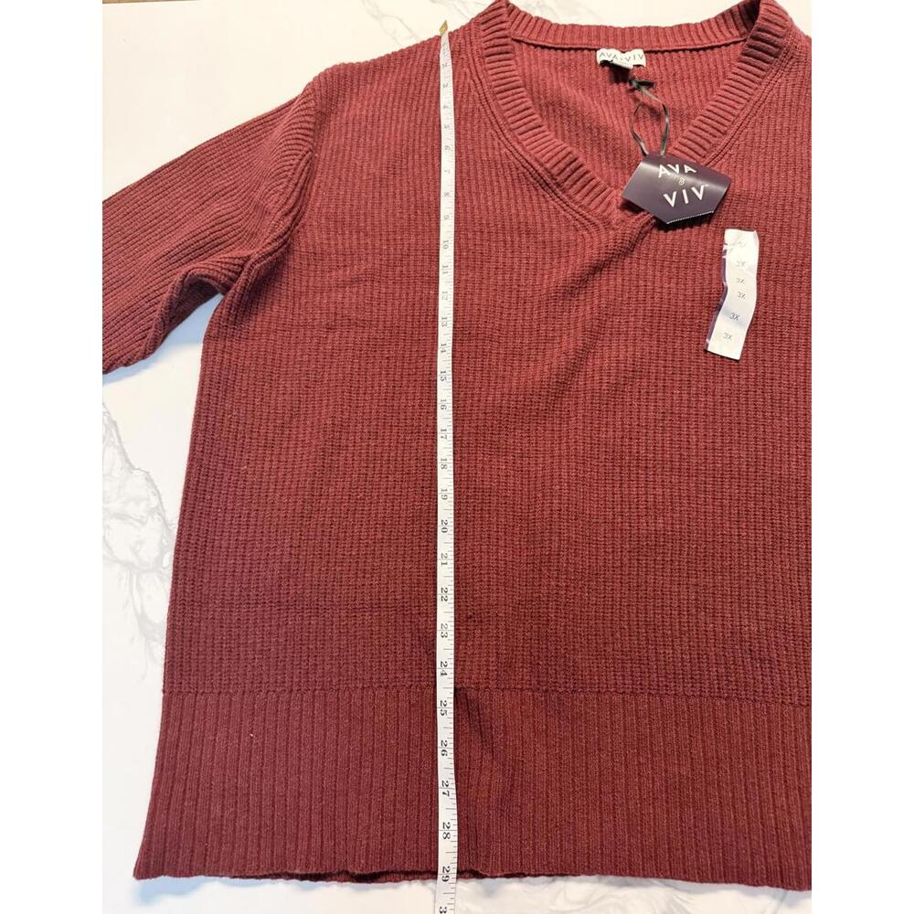 Ava & Viv Womens Ribbed V-Neck Sweater Burgundy 3X NWT - Picture 5 of 6